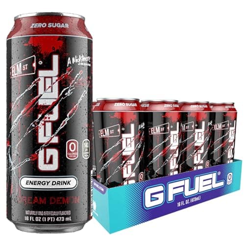 G Fuel Energy Drink, Fruit Punch, Sugar Free Beverage with 140mg Caffeine, Daily Energy Boost with Focus Amino, Vitamin + Antioxidants, 16 oz Cans (Nightmare on Elm Street, 12-Pack) - Image 1