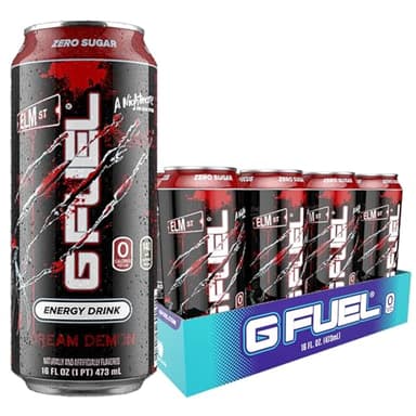 G Fuel Energy Drink, Fruit Punch, Sugar Free Beverage with 140mg Caffeine, Daily Energy Boost with Focus Amino, Vitamin + Antioxidants, 16 oz Cans (Nightmare on Elm Street, 12-Pack) - Image 1