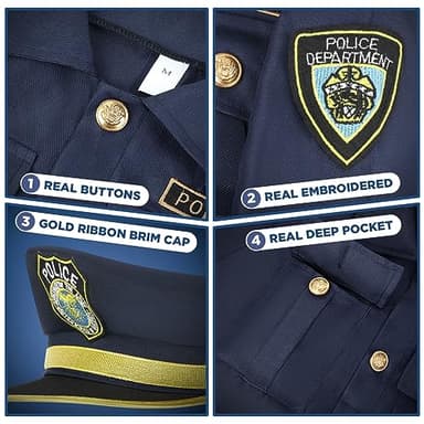 Tepsmigo Police Costume for Kids, Police Uniform for Kids with Police Uniform, Recorder, Shoulder Police Lights, Halloween Costume for Boys Girls, Role Play Kit for Boys Girls - Image 4