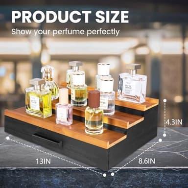 Leekimid Wooden Cologne Organizer for Men, 3 Tier Perfume Organizer Display Shelf with Drawer Storage and Hidden Compartment, Large Capacity Walnut Perfume Holder Great Gift for Man(Black Walnut) - Image 2