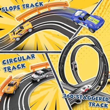 Slot Car Race Track Sets with 4 Slot Cars, Electric Race Car Track Include Slope Circular Overpass Track, Dual Racing Game Featuring Flash Bridge and Pendulum, Gifts Toys for Boys Kids Age 6 7 8-12 - Image 4