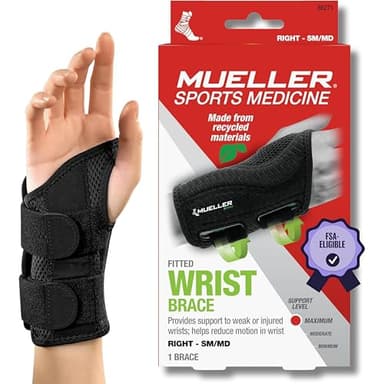 MUELLER Sports Medicine Green Fitted Wrist Brace for Men and Women, Wrist Pain Relief Support, Ideal for Carpal Tunnel, Tendonitis, Arthritis, Right Hand, Black, Small/Medium - Image 1