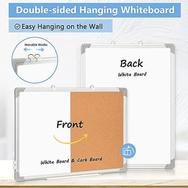 AMUSIGHT 24" x 18" Dry Erase Board & Cork Board Combo for Wall, Magnetic Double-Sided White Board Cork Board Combination Hanging Whiteboard for Planning, Memo, School, Home, Office - Image 2
