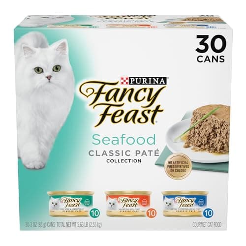 Purina Fancy Feast Seafood Classic Pate Collection Grain Free Wet Cat Food Variety Pack - (Pack of 30) 3 oz. Cans - Image 1