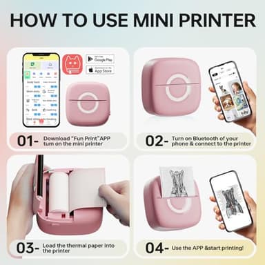 Mini Printer Sticker Thermal Printer with 3 Rolls Paper, Bluetooth Portable Phone Print Pods,Study Sticker Maker for Pictures, Photos, Journals, DIY, Compatible with Phone & Tablet - Image 4