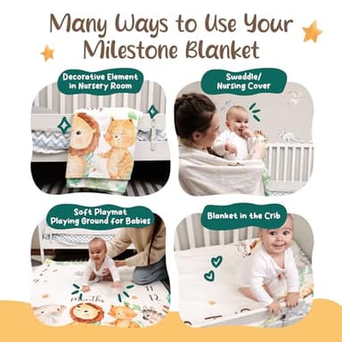 KooKooBaby Monthly Milestone Blanket, 47"x47" Premium Fleece Baby Blanket with Felt Marker, Safari Animals - Image 4