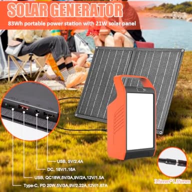 Takki 120W Peak Solar Generator with 21W Panel 83Wh Portable Power Station Solar Power Bank with 110V AC Outlet for Camping Home Use Outdoor Emergency Fan Laptop Hurricane - Image 2