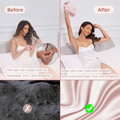 Baqzqudnl Adjustable Silk Satin Hair Bonnet for Sleeping Women, Double Layer, Silk Hair Wrap for Sleeping Women Men, Curly Natural Braid Straight Unisex - Pink - Image 4