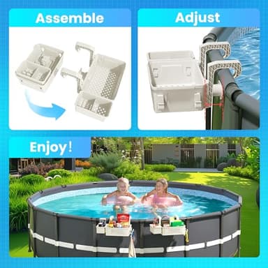 AquaJoyer 2 Sets of Poolside Storage Baskets with Cup Holders - Perfect for 3-Inch or Smaller Top Rails - Above Ground Pool Accessories - Fit for Most Above Ground Pool（Beige） - Image 7