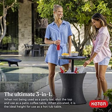 Keter Pacific Cool Bar Outdoor Patio Furniture and Hot Tub Side Table with 7.5 Gallon Beer and Wine Cooler, Dark Grey - Image 7
