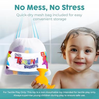 BUNMO Bath Toys Suction - Connect, Build, Create - Toddler Bath Toys - Hours of Fun & Creativity - Fine Motor Skills - Stimulating Sensory Toys - Non-Mouthable Toy 3+ - Textured 10 Pack - Image 5