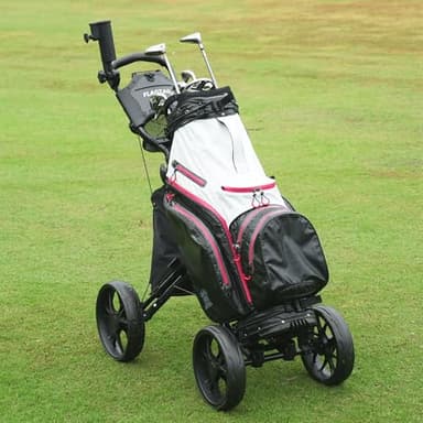FLAGTAG Golf Push Cart 4 Wheels,Folding Golf Cart, Golf Pull cart with Cup Holder,Umbrella Holder,Cooler Bag, Foldable with one-Click,Handle Height Adjustable,Drink Holder,Walking Push cart - Image 6