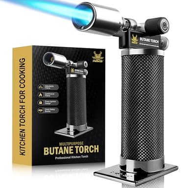 RAVS Butane Torch Lighter, Refillable Butane Kitchen Torch with Safety Lock and Adjustable Flame, Creme Brulee Torch for Baking, BBQ, Blow Torch for Cooking, Black, Butane Gas Not Included - Image 1
