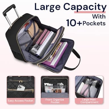 Ytonet Rolling Laptop Bag Women, Rolling Briefcase for Women, 17.3 Inch Laptop Bag with Wheels Rolling Computer Bag Laptop Case for Work Travel College Business Wife Mom Teacher, Black - Image 3
