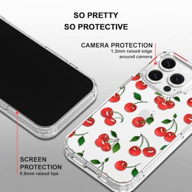 MOSNOVO Case for iPhone 14 Pro, [Buffertech 6.6ft Military-Grade Drop Protection] [Anti Peel Off Tech] Clear TPU Bumper Phone Case Cover Design - Cute Cherry - Image 4