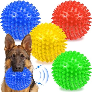 Ousiya Dog Balls 4.5” Squeaky Dog Toys Spikey Ball for Aggressive Chewers Heavy Duty Teething Large Medium Durable Dogs Balls (4 Pack) - Image 1