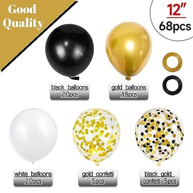 68Pcs Black White Gold Balloons with 12 Inch Black Gold Confetti Balloons for Graduation Birthday Wedding Party Decorations - Image 2