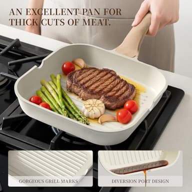 Kikcoin 16Pcs Pots and Pans Set Nonstick Ceramic Cookware Sets Induction Kitchen Cooking Set Non toxic Healthy Non Stick w/Grill Pan,Saute Pan, Ceramic White - Image 5