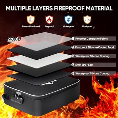 BALEINE Fireproof Document Box with Lock, Portable Fireproof Document Bag Waterproof Fire Proof File Boxes for Documents, File Organizer Box for Important Paperwork (Black, 15''x11''x4'') - Image 5