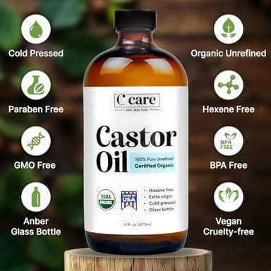 Castor Oil 100% Pure Organic Cold Pressed Unrefined Glass Bottle | USDA Certified Organic | Hexane Free Extra Virgin | For Hair Growth Eyebrows Eyelashes Skin and Castor Oil Pack Wrap | 16oz - Image 4