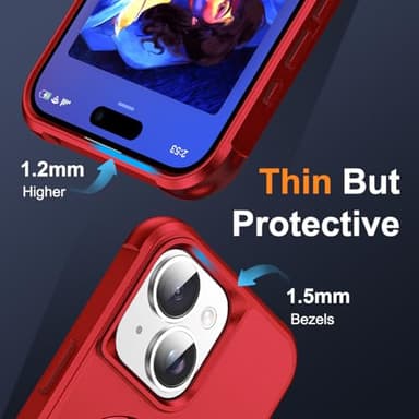SKYLMW Compatible with iPhone 15 Case with Invisible Magnetic O-Ring Stand Military-Grade Case for iPhone 15 6.1" [Compatible with Mag-Safe][Great Grip Feeling], Red - Image 6