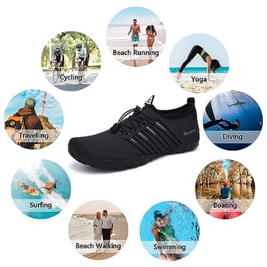 Racqua Pool Shoes Quick Dry Barefoot Water Aqua Sport Beach Swim Surf Diving for Men Women Black 9 Women/8 Men - Image 2