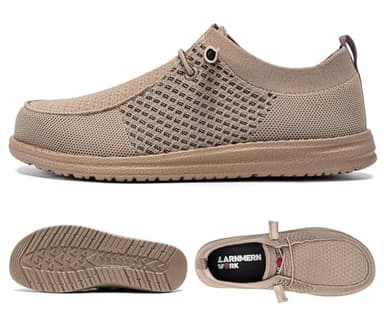 LARNMERN Slip On Steel Toe Shoes Men Lightweight Comfortable Lounging Walking Sneakers Safety Work Steel Toe Loafers (8.5 Men, Khaki) - Image 2