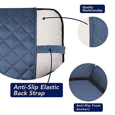 PureFit Reversible Quilted Sofa Cover, Water Resistant Slipcover Furniture Protector, Washable Couch Cover with Non Slip and Elastic Straps for Kids, Dogs, Pets (Loveseat, Dark Blue/Light Blue) - Image 3