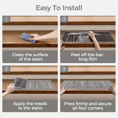 sarben Carpet Stair Treads Non Slip 15PCS, 8" X 30"Edging Stair Runner for Wooden Steps Indoor, Resistant Stair Rugs with Reusable TPE Adhesive Backing, Residue Free Mat for Kids, Elders, Pets, Grey - Image 6