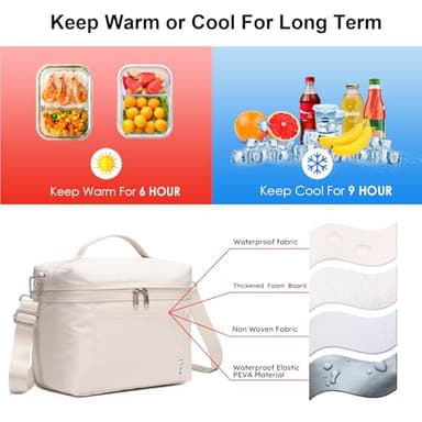 NOL Natural Organic Lifestyle Insulated Lunch Bags for Women Cooler Bag Lightweight Nylon Waterproof Lunch Box For Work（Medium, Cream - Image 4