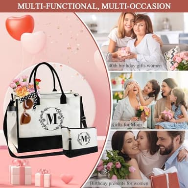 BeeGreen Women-Tote-Bag-Friend-Personalized-Gifts-Bag with 13oz Canvas & Embroidery Zipper, Unique Birthday Gifts for Mother Teacher Coworker Sister Initial Bag for Hostess S, Large - Image 8