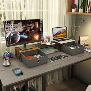 WESTREE Dual Monitor Stand Riser with Two Drawers, Extra Large Storage for 2 Monitors, Desktop Oraganizer Computer,Laptop,Screen,Printer,TV - Image 4