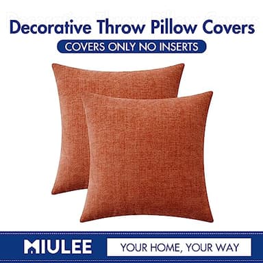 MIULEE Pack of 2 Couch Throw Pillow Covers 18x18 Inch Fall Soft Burnt Orange Chenille Pillow Covers for Sofa Living Room Solid Dyed Pillow Cases - Image 7