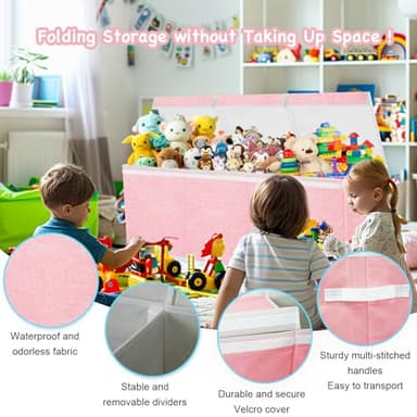 Boxgambol Extra Large Toy Box, Toy Storage Organizer with Lid, Oxford Fabric Collapsible Sturdy Toy Chest Bins Baskets for Livingroom,Playroom, Nursery, Bedroom, Closet (Pink) - Image 3