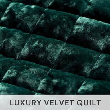RECYCO Luxury Velvet Quilt Set King Size Bedding Sets, Ultra Soft Velvet Comforter Set, Lightweight Channel Box Stitch Oversized Bedspread Coverlet for All Season, with 2 Shams, Emerald Green - Image 5