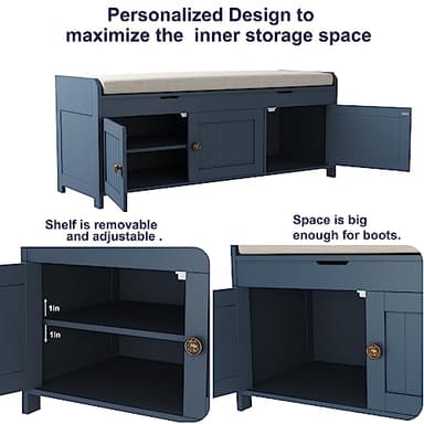 HOMEFORT 41.3" Shoe Bench with Lift Top Storage, Entryway Bench with Cushioned Seat, Wooden End of Bed Bench, Shoe Cabinet Bench with Hidden Storage Space, for Bedroom, Hallway,Blue - Image 7