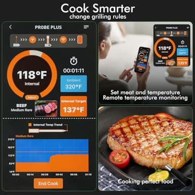 Smart Wireless Meat Thermometer with Thinnest Probe, Magnetic Bluetooth Food Thermometer, Remote Tracking and Real-Time Readings from Apps, for iOS and Android, for BBQ, Grill, Smoker - Image 4