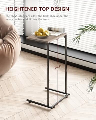 Vantic C Shaped End Table, Small Side Table for Couch and Recliner, Slide Under Sofa Tray Desk with Storage Bag for Living Room and Bedroom, Greige - Image 7