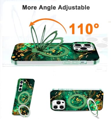 Lamcase for iPhone 13 Pro Case with Magnetic Invisible Ring Stand [Compatible with MagSafe], Full Body Rugged Slim Women Men Girl Shockproof Marble Pattern Design Case, Deep Green - Image 4
