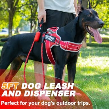 Neck Padded Dog Vest Harness and Leash Set, No Pull Adjustable Service Pet Harness with 8 Dog Patches, Reflective in Training Easy Control Pet Vest with 5ft Dog Leash for Medium & Large Dogs - Image 5