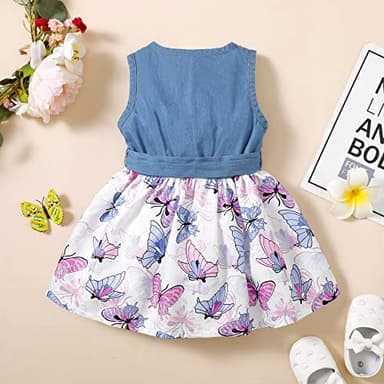 Toddler Girl Clothes Dress Outfit 2T Girl Clothes 3T Ruffle Little Girls Dress Denim Sleeveless Summer Butterfly Sundress 2 3 Year Old Girl Outfits - Image 3
