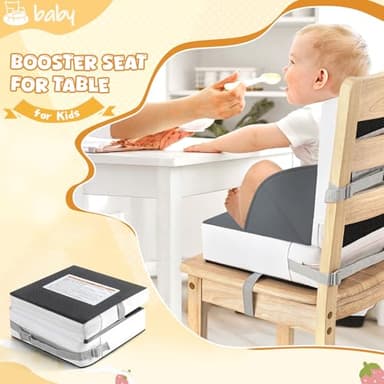 Portable Toddler Booster Seat for Dining Table, Adjustable Lightweight Toddler Chair for Travel, Compact Design, Easy to Clean (Grey) - Image 2