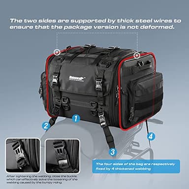 Rhinowalk Motorcycle Tail Bag Expandable Motorcycle Travel Luggage 60L Waterproof All Weather/Trunk/Rack Bag with Sissy Bar Straps-Black - Image 5