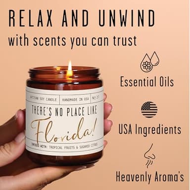 Florida Gifts, Florida Decor for Home - 'There's No Place Like Florida Candle, w/Tropical Fruits & Sugared Citrus I Florida Souvenirs I Florida State Gifts I 9oz Jar, 50Hr Burn, USA Made - Image 6