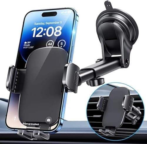 Phone Holders for Your Car [Ultra-Durable Suction] Cell Phone Car Mount for Dashboard Windshield Air Vent Universal Automotive Accessories Car Mount Cradles Fit for iPhone Android Smartphones - Image 1