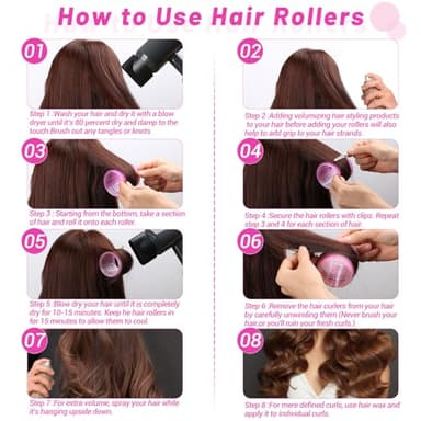 Jumbo Hair Curlers Rollers, 12Pcs 60mm Jumbo Hair Roller Curlers Self Grip Holding Rollers with 12Pcs Hair Clips for Long Straight Thick Hair (Rose Red) - Image 3