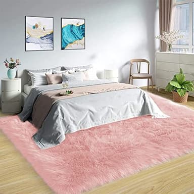 Latepis Pink Area 8x10 Shaggy Faux Sheepskin Fur Rug for Living Room Floor Cute Plush Carpet for Bedroom Girls Soft Furry Rug Luxury Home Decor - Image 2