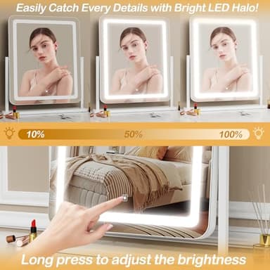 Lighted Makeup Mirror, Hollywood Vanity Mirror with Lights, Three Color Lighting Modes, and Detachable 10X Magnification Mirror, Smart Touch Control, 360°Rotation (15.2in. Gold) - Image 3