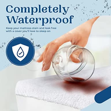 FeelAtHome Fitted 100% Waterproof Mattress Cover (Twin Size) - Breathable Super Soft & Noiseless Cotton Terry Fabric Matress Fitted Cover White - Image 3