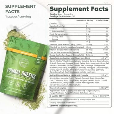 Primal Harvest Super Greens Powder, 30 Servings w/+50 Greens Superfood Chlorella, Probiotics, Green Tea, Wheatgrass, Kale, Turmeric for Energy,Primal Greens - Image 3